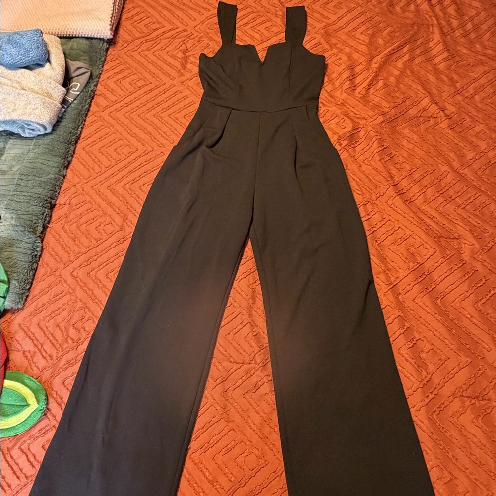 Anthropologie Black Wide-Leg Jumpsuit with Square Notch Neckline